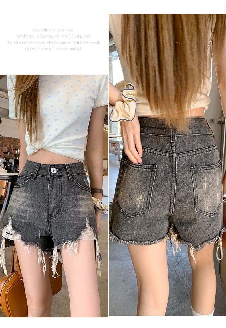 폭발 워싱 마 오래된 찢어진 부분 거친 가장자리 청바지 여성 여름 얇은 스타일 핫 바지 한 마디 반바지 높은 허리 바지 상세 이미지 18