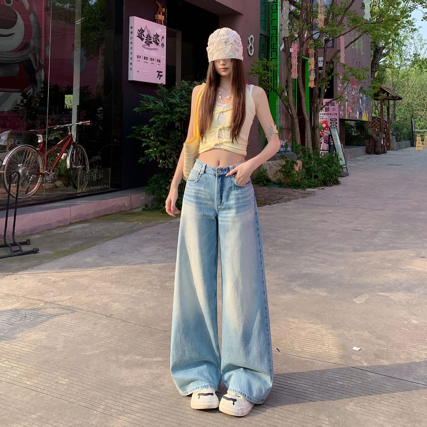 2026 년 새로운 아메리칸 레트로 넓은 다리 청바지 여성 봄 가을 루즈핏 슬림해 보이는 마이크로 나팔 스트레이트 바닥 청소 바지 이미지 5