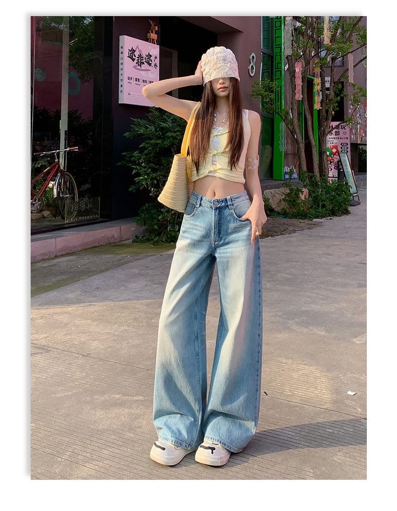 2026 년 새로운 아메리칸 레트로 넓은 다리 청바지 여성 봄 가을 루즈핏 슬림해 보이는 마이크로 나팔 스트레이트 바닥 청소 바지 상세 이미지 14