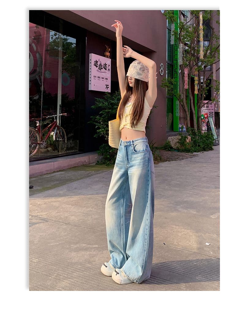 2026 년 새로운 아메리칸 레트로 넓은 다리 청바지 여성 봄 가을 루즈핏 슬림해 보이는 마이크로 나팔 스트레이트 바닥 청소 바지 상세 이미지 15