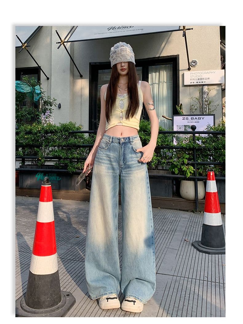 2026 년 새로운 아메리칸 레트로 넓은 다리 청바지 여성 봄 가을 루즈핏 슬림해 보이는 마이크로 나팔 스트레이트 바닥 청소 바지 상세 이미지 18