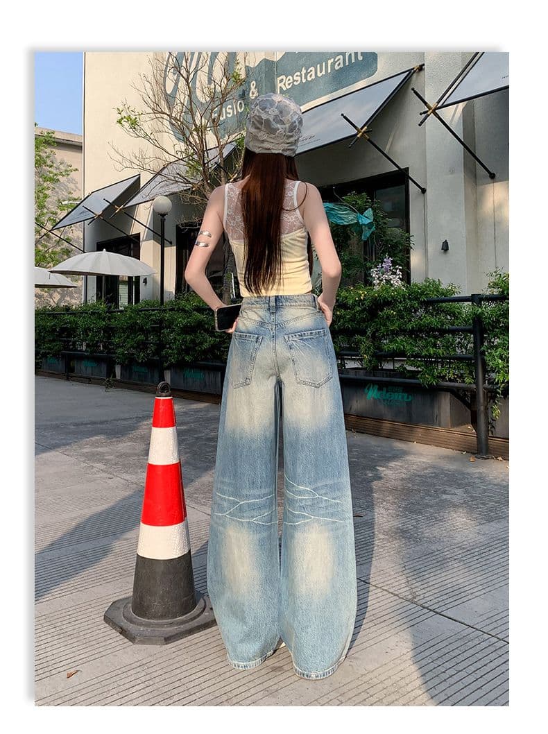 2026 년 새로운 아메리칸 레트로 넓은 다리 청바지 여성 봄 가을 루즈핏 슬림해 보이는 마이크로 나팔 스트레이트 바닥 청소 바지 상세 이미지 19