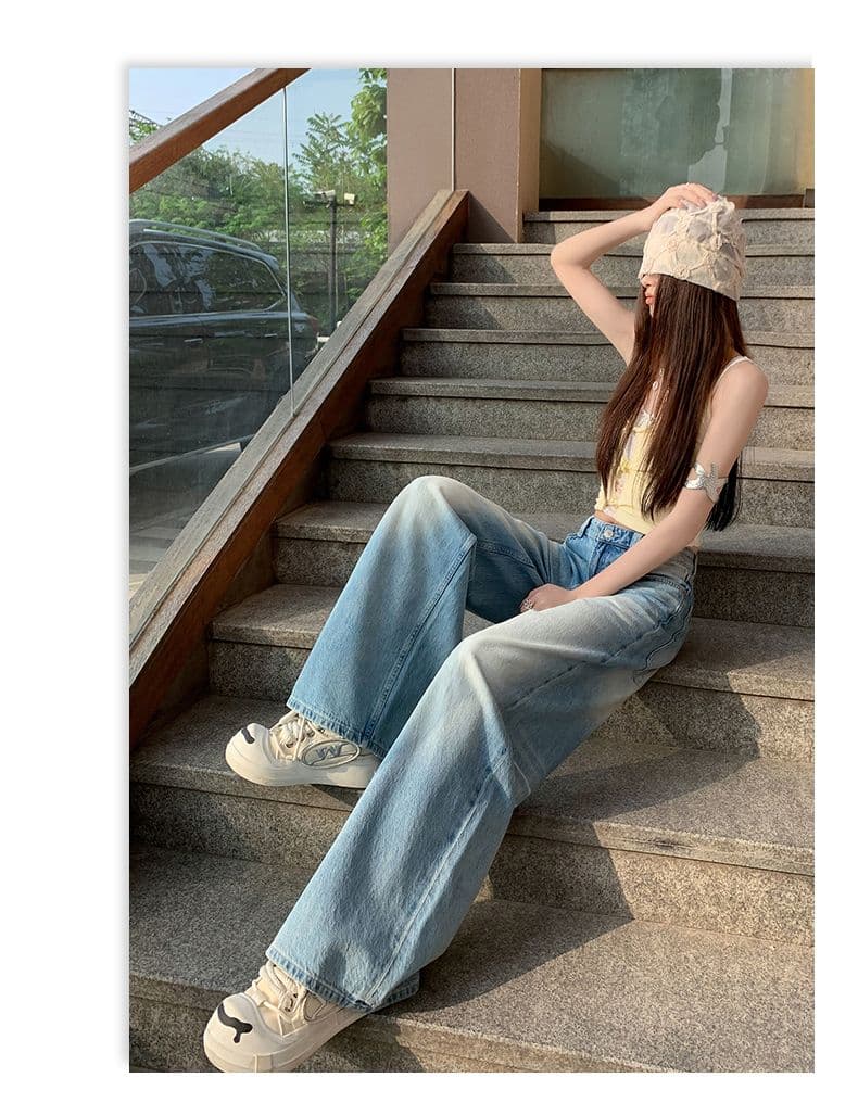 2026 년 새로운 아메리칸 레트로 넓은 다리 청바지 여성 봄 가을 루즈핏 슬림해 보이는 마이크로 나팔 스트레이트 바닥 청소 바지 상세 이미지 20