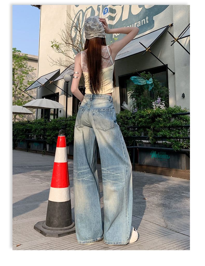 2026 년 새로운 아메리칸 레트로 넓은 다리 청바지 여성 봄 가을 루즈핏 슬림해 보이는 마이크로 나팔 스트레이트 바닥 청소 바지 상세 이미지 22