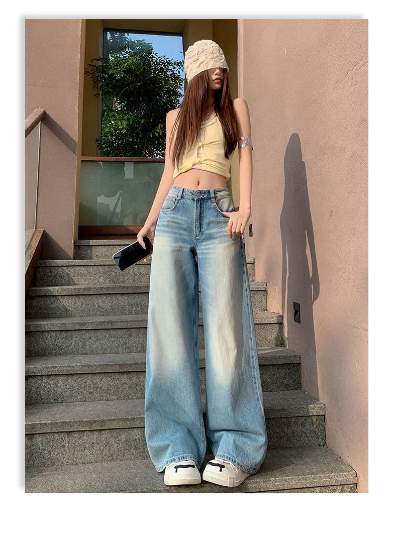 2026 년 새로운 아메리칸 레트로 넓은 다리 청바지 여성 봄 가을 루즈핏 슬림해 보이는 마이크로 나팔 스트레이트 바닥 청소 바지 상세 이미지 24