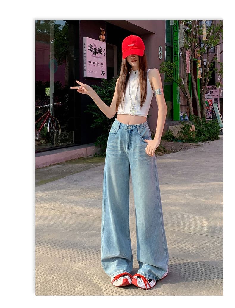 파란색 여름 얇은 스타일 청바지 여성 2026 새로운 하이웨이스트 루즈핏 슬림해 보이는 스트레이트 도루 센스 넓은 다리 바닥 청소 바지 상세 이미지 28