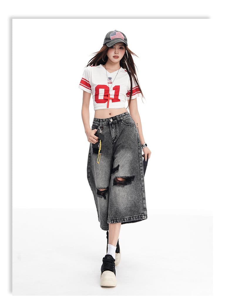 아메리칸 블랙 7 점 찢어진 부분 2026 여름 새로운 청바지 여성 로우 웨이스트 루즈핏 슬림해 보이는 넓은 다리 바지 상세 이미지 37