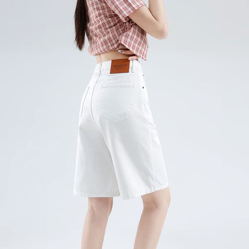 데님 반바지 여성 노스탤지어 블루 오부 바지 하이웨이스트 가죽 카드 반바지 이미지 3