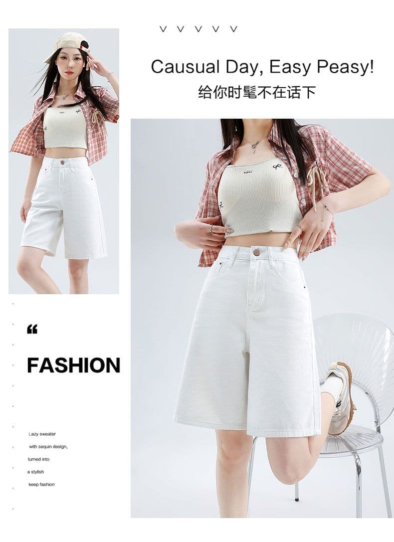 데님 반바지 여성 노스탤지어 블루 오부 바지 하이웨이스트 가죽 카드 반바지 상세 이미지 2