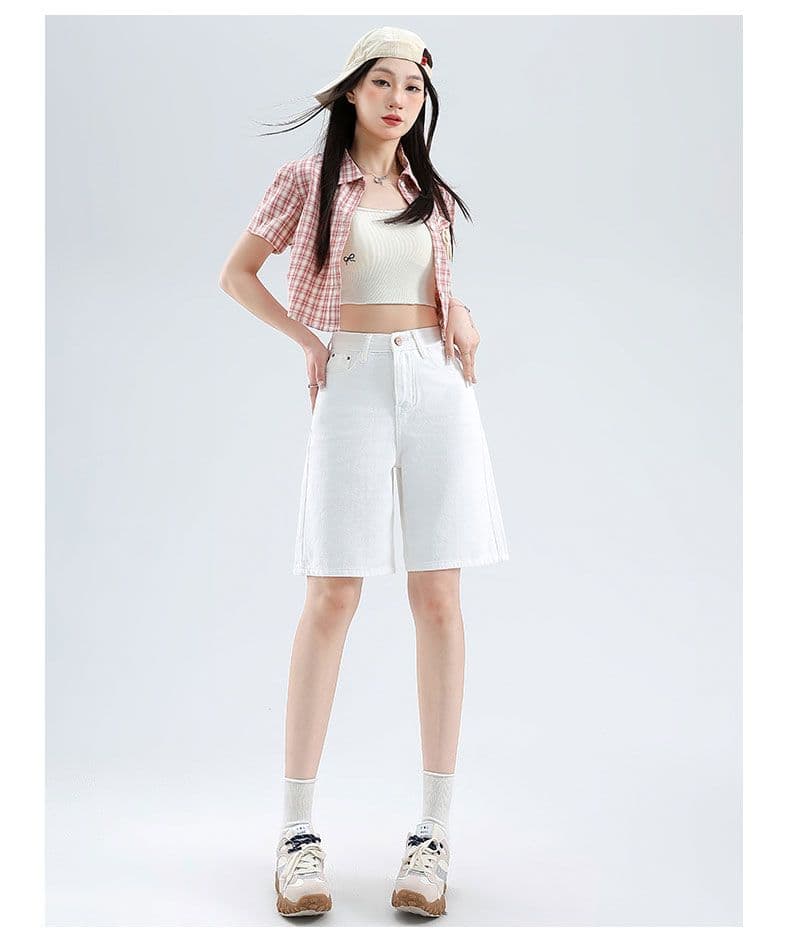 데님 반바지 여성 노스탤지어 블루 오부 바지 하이웨이스트 가죽 카드 반바지 상세 이미지 17