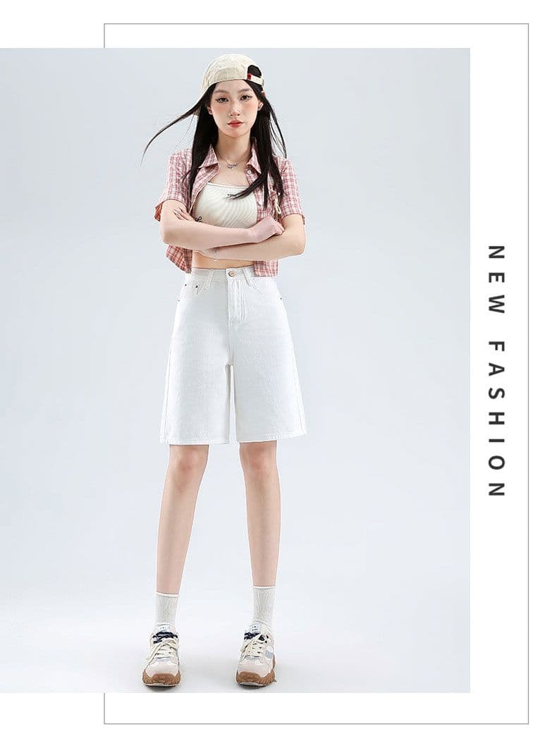 데님 반바지 여성 노스탤지어 블루 오부 바지 하이웨이스트 가죽 카드 반바지 상세 이미지 21