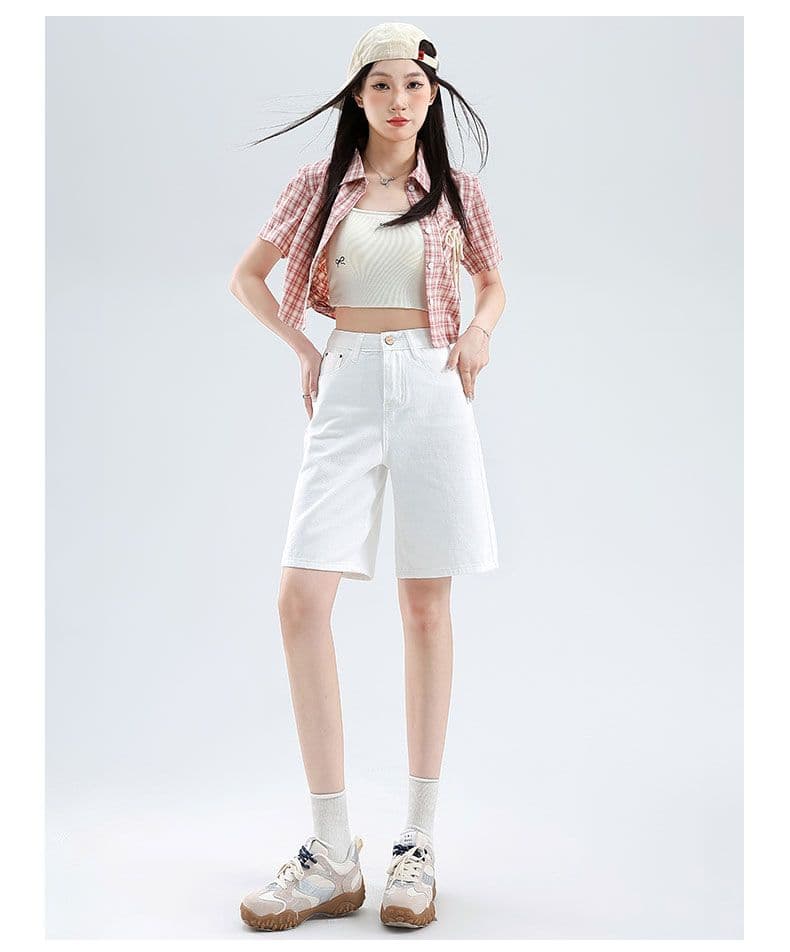 데님 반바지 여성 노스탤지어 블루 오부 바지 하이웨이스트 가죽 카드 반바지 상세 이미지 22
