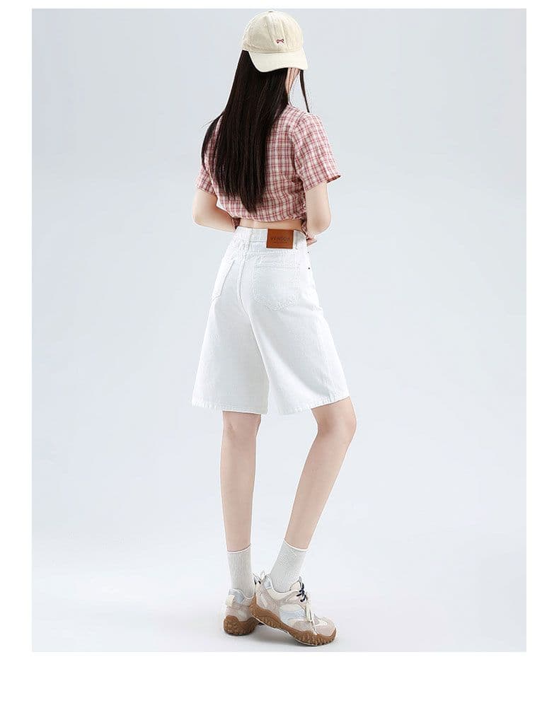 데님 반바지 여성 노스탤지어 블루 오부 바지 하이웨이스트 가죽 카드 반바지 상세 이미지 23