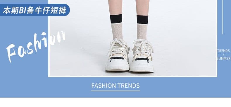 데님 반바지 여성 하늘색 트임 한 마디 바지 선물 벨트 상세 이미지 2