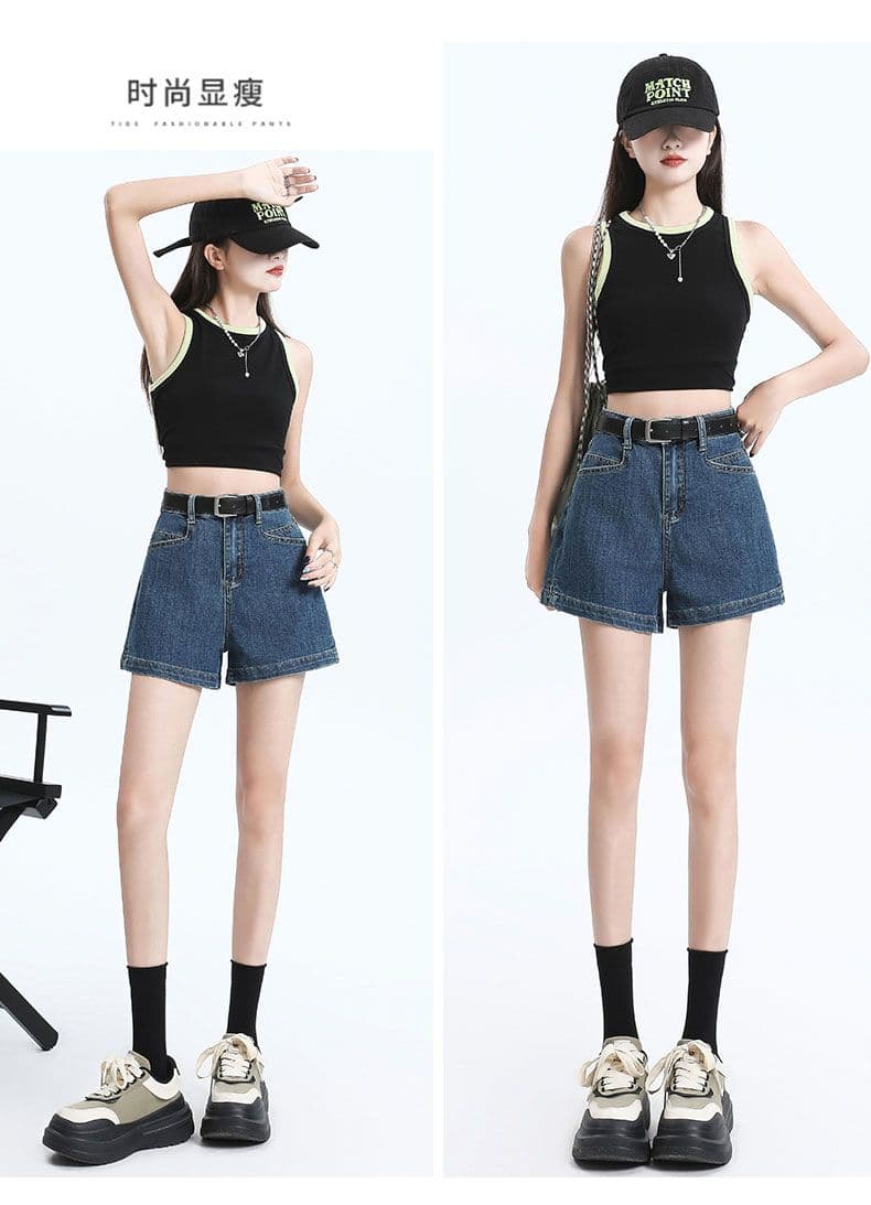 데님 반바지 여성 하늘색 트임 한 마디 바지 선물 벨트 상세 이미지 20
