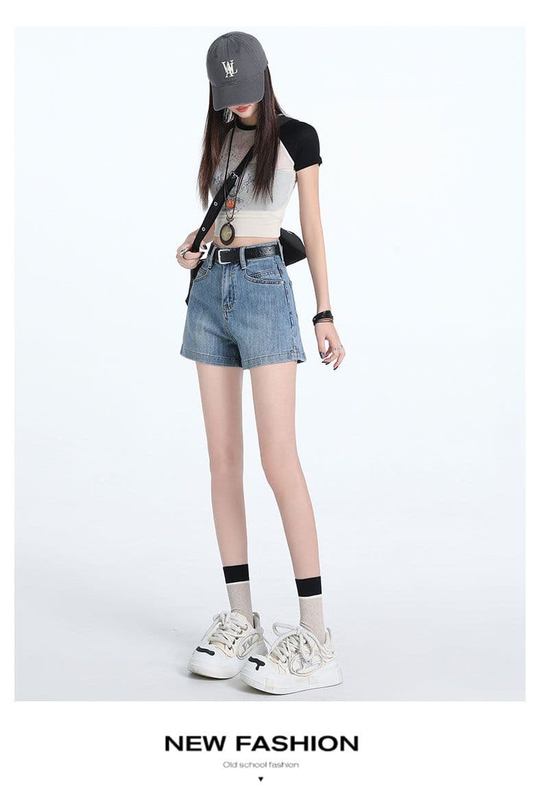 데님 반바지 여성 하늘색 트임 한 마디 바지 선물 벨트 상세 이미지 24