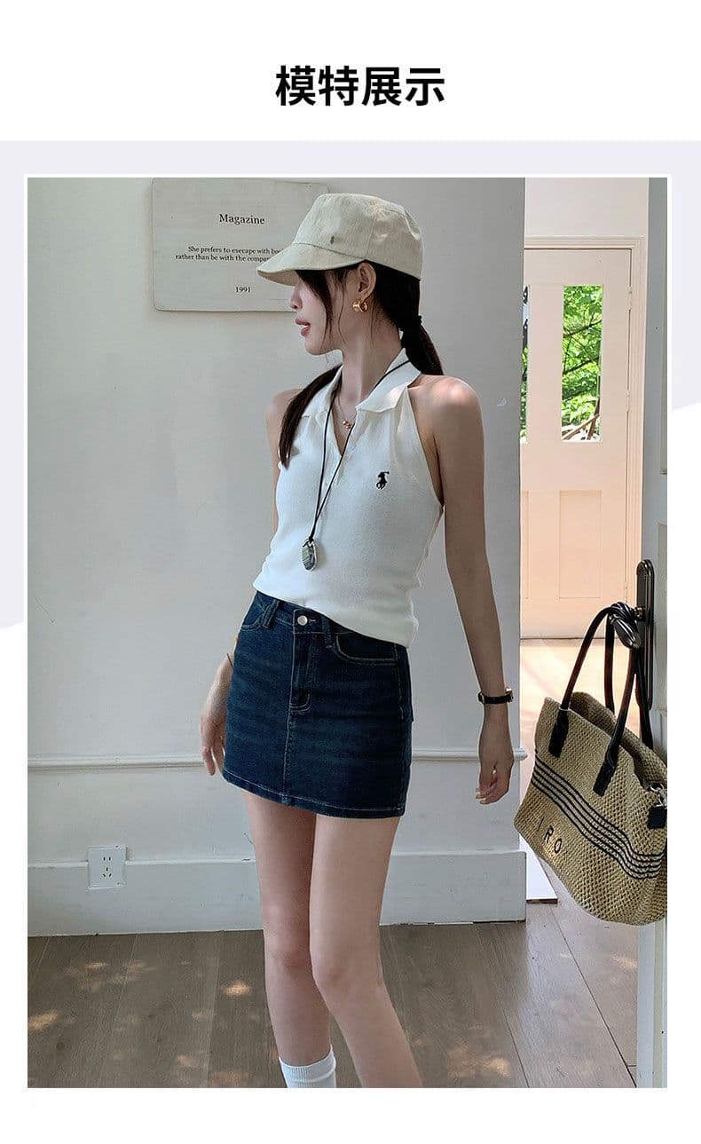 미니 스커트 여성 파란색 데님 한 마디 레트로 리프트 엉덩이 핫걸 치마 상세 이미지 7