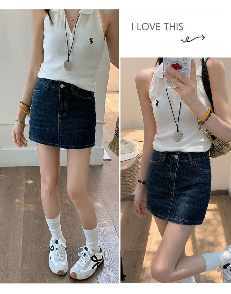 미니 스커트 여성 파란색 데님 한 마디 레트로 리프트 엉덩이 핫걸 치마 상세 이미지 8