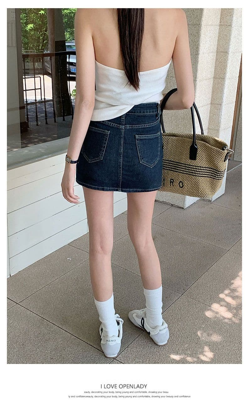 미니 스커트 여성 파란색 데님 한 마디 레트로 리프트 엉덩이 핫걸 치마 상세 이미지 10