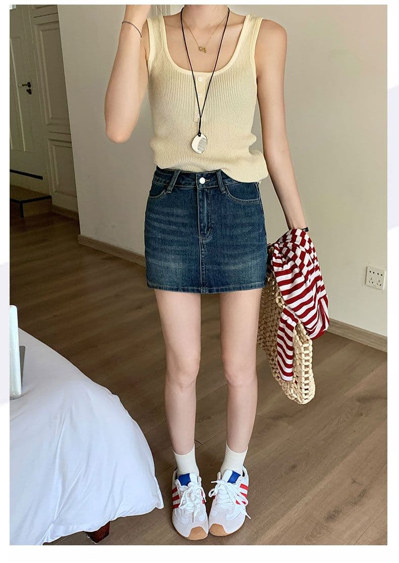 미니 스커트 여성 파란색 데님 한 마디 레트로 리프트 엉덩이 핫걸 치마 상세 이미지 12