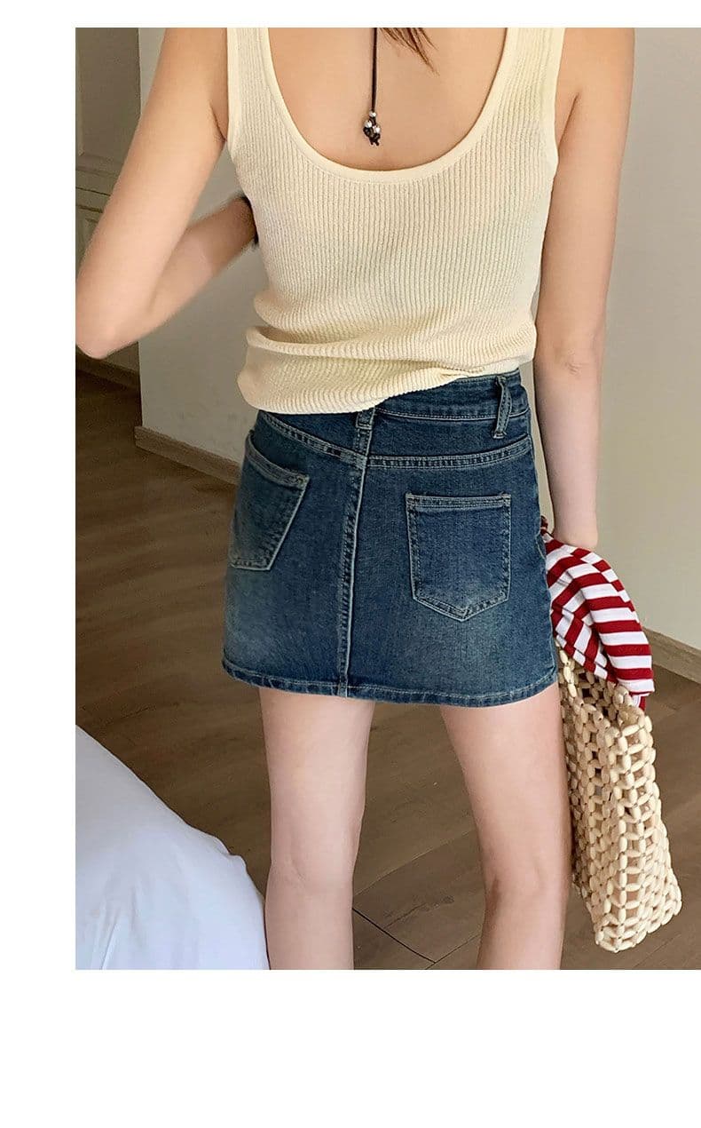 미니 스커트 여성 파란색 데님 한 마디 레트로 리프트 엉덩이 핫걸 치마 상세 이미지 14