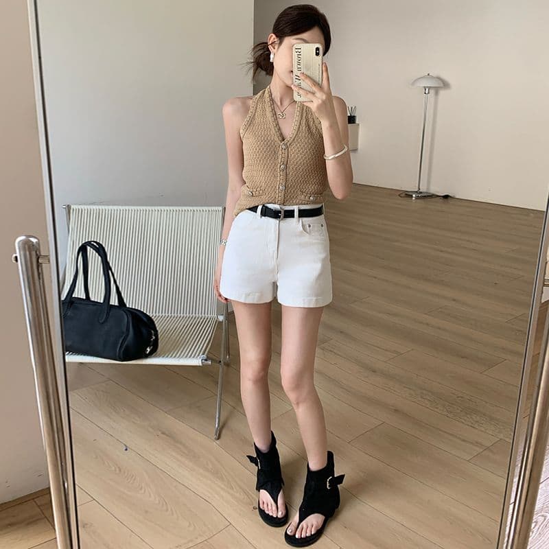 반바지 여성 데님 한 마디 베이지 색 등 허리 가죽 카드 선물 벨트 이미지 4