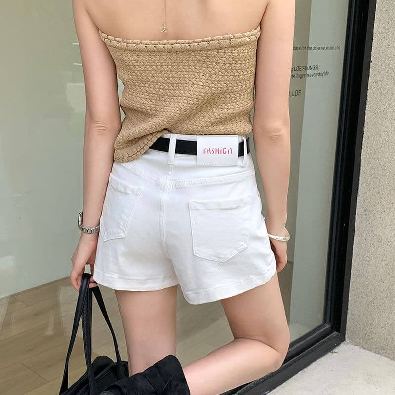 반바지 여성 데님 한 마디 베이지 색 등 허리 가죽 카드 선물 벨트 이미지 3
