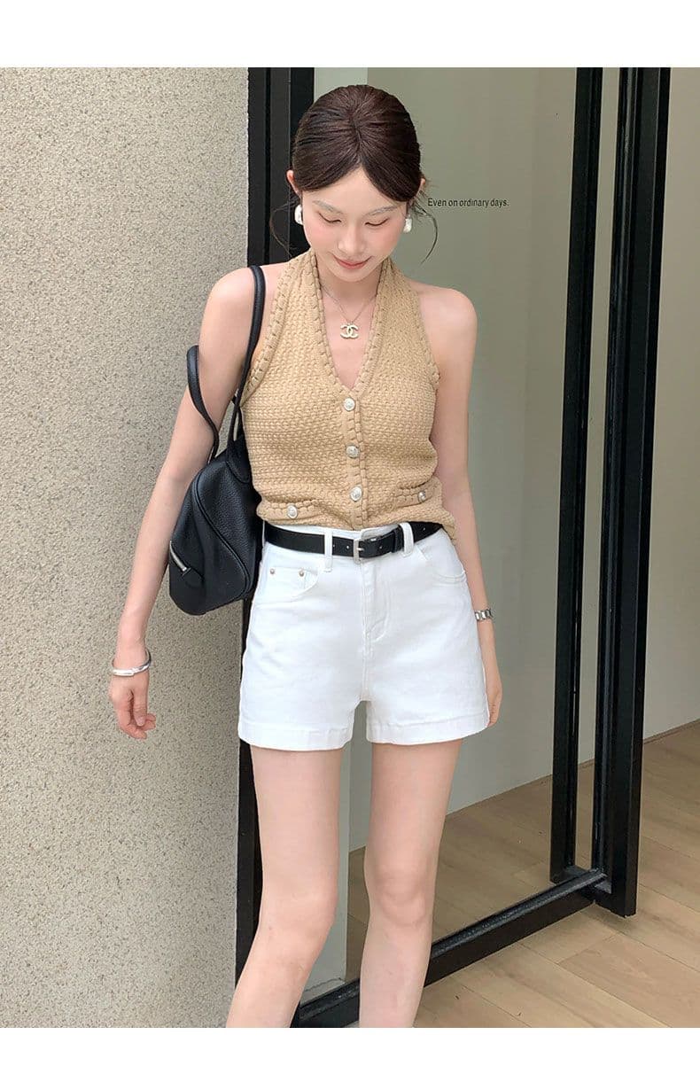 반바지 여성 데님 한 마디 베이지 색 등 허리 가죽 카드 선물 벨트 상세 이미지 13