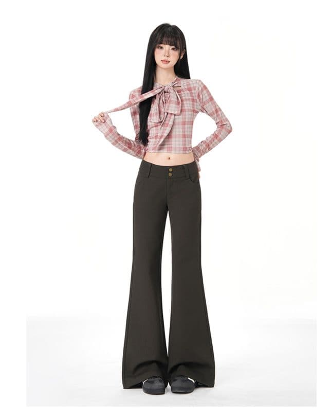 올리브 그린 순면 사선 무늬 마이크로 폭탄 레트로 로우 웨이스트 익스트림 제인 와이드 허리 머리 부츠컷 캐주얼 바지 상세 이미지 33
