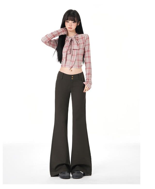 올리브 그린 순면 사선 무늬 마이크로 폭탄 레트로 로우 웨이스트 익스트림 제인 와이드 허리 머리 부츠컷 캐주얼 바지 상세 이미지 34