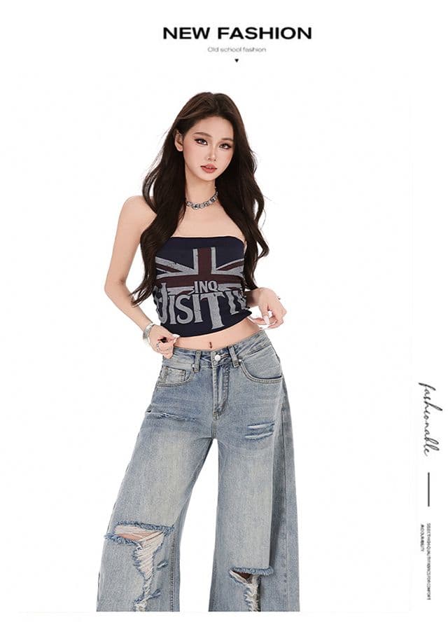 새로운 레트로 대나무 마디 찢어진 부분 청바지 여성 새로운 하이웨이스트 넓은 다리 작은 키 모통이 칼 바지 상세 이미지 6