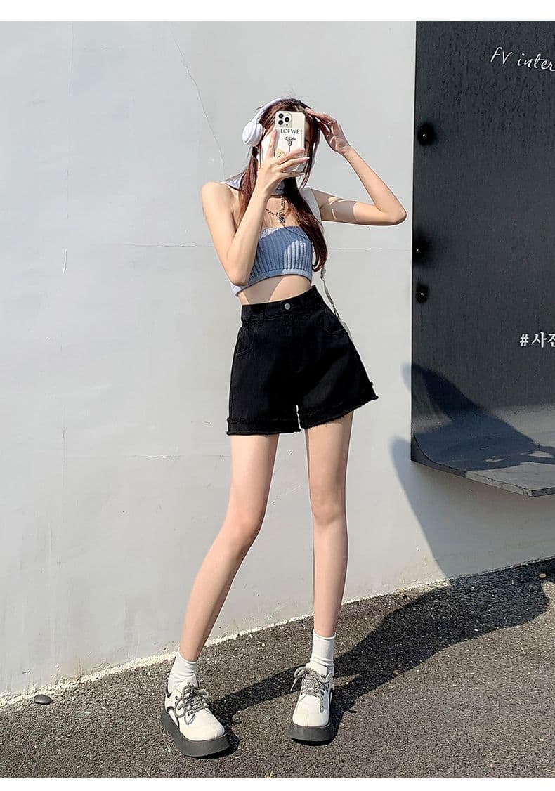 2026 여름 청바지 여성 반바지 하이웨이스트 얇은 허리 디자인 거친 가장자리 술 한 마디 반바지 루즈핏 슬림해 보이는 소녀 상세 이미지 8