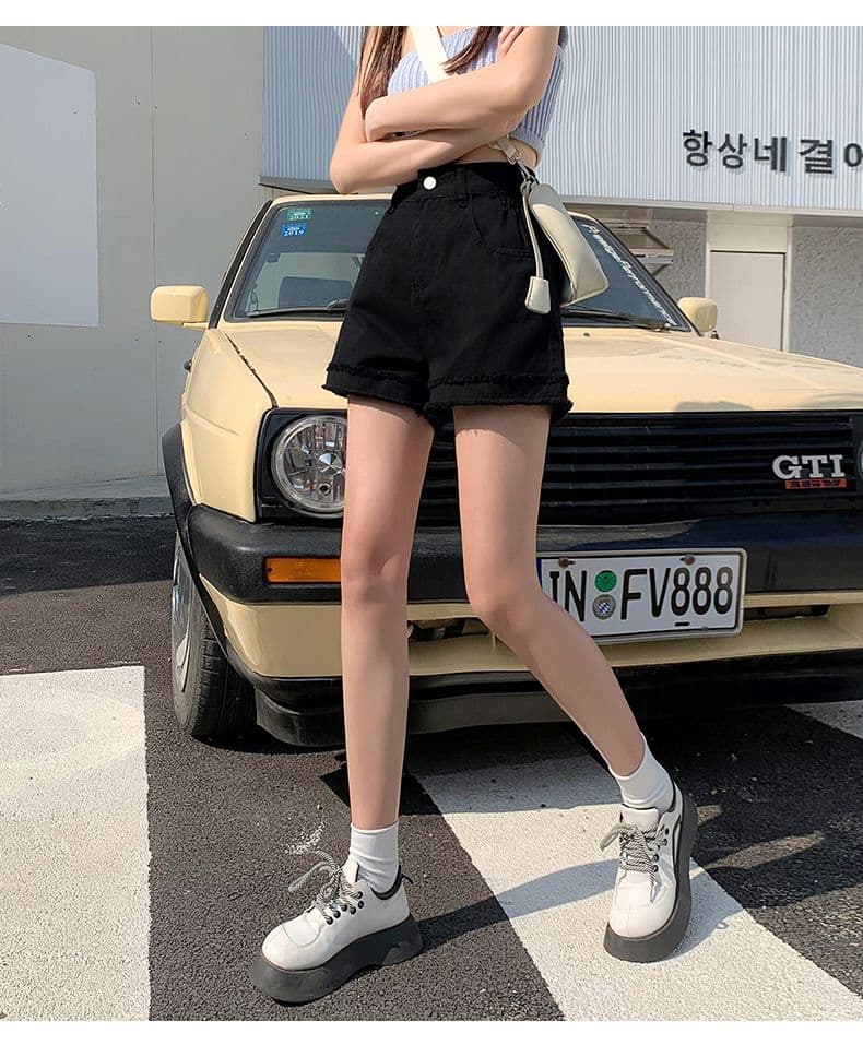 2026 여름 청바지 여성 반바지 하이웨이스트 얇은 허리 디자인 거친 가장자리 술 한 마디 반바지 루즈핏 슬림해 보이는 소녀 상세 이미지 13