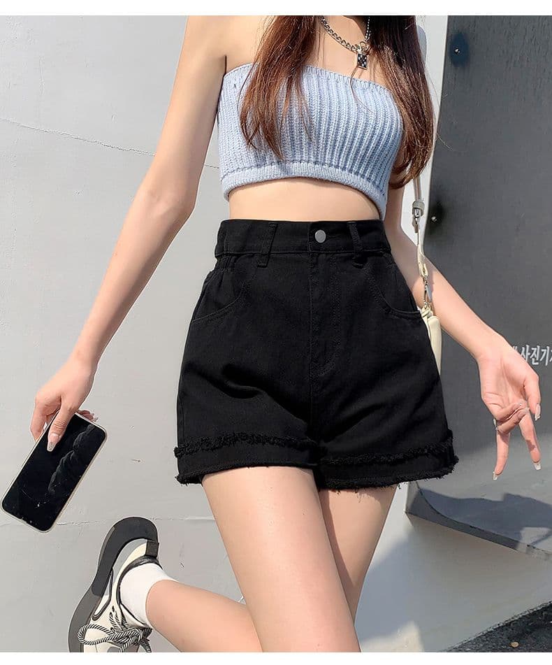 2026 여름 청바지 여성 반바지 하이웨이스트 얇은 허리 디자인 거친 가장자리 술 한 마디 반바지 루즈핏 슬림해 보이는 소녀 상세 이미지 15
