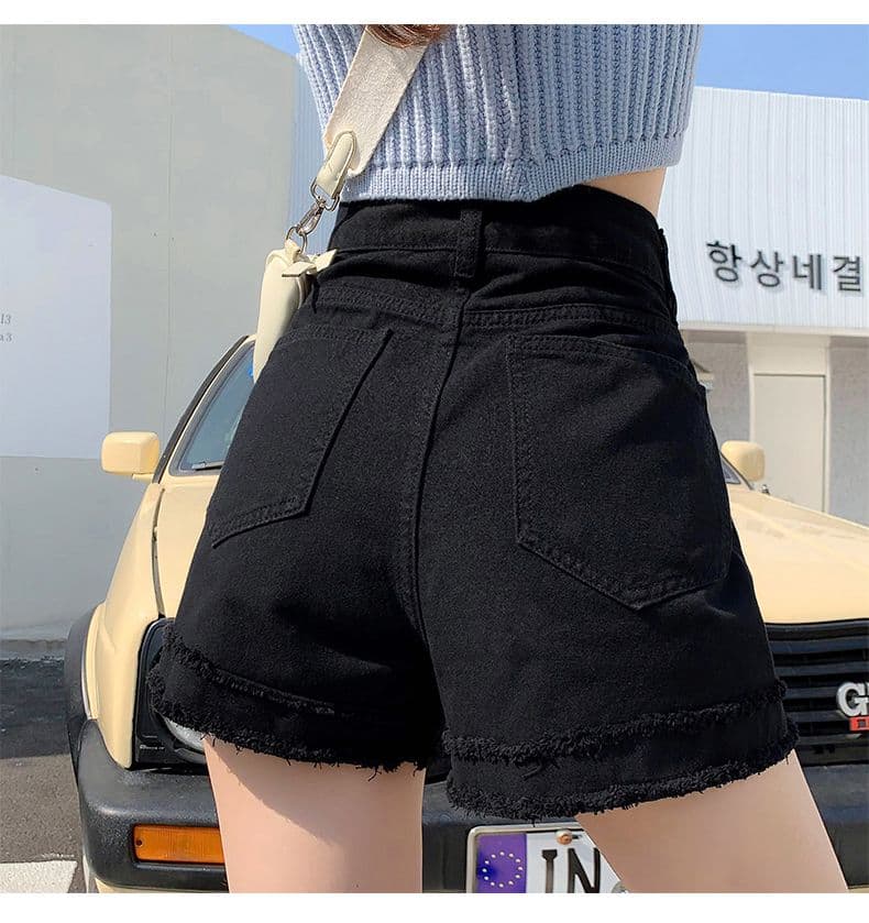 2026 여름 청바지 여성 반바지 하이웨이스트 얇은 허리 디자인 거친 가장자리 술 한 마디 반바지 루즈핏 슬림해 보이는 소녀 상세 이미지 17