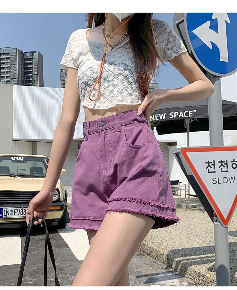 2026 여름 청바지 여성 반바지 하이웨이스트 얇은 허리 디자인 거친 가장자리 술 한 마디 반바지 루즈핏 슬림해 보이는 소녀 상세 이미지 32
