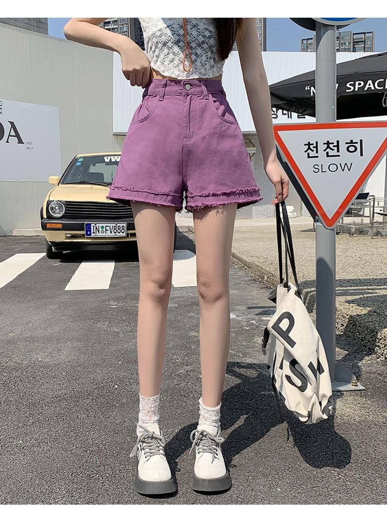 2026 여름 청바지 여성 반바지 하이웨이스트 얇은 허리 디자인 거친 가장자리 술 한 마디 반바지 루즈핏 슬림해 보이는 소녀 상세 이미지 33