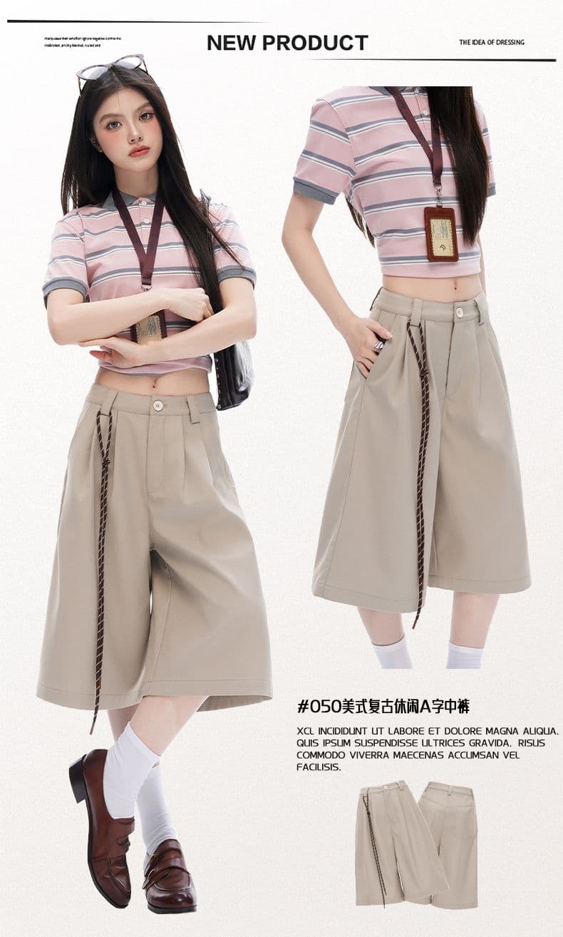 레트로 더블 Pleat 모통이 칼 7 점 슬랙스 여성 여름 고급 센스 루즈핏 느긋한 넓은 다리가 짧다. 바지 상세 이미지 1