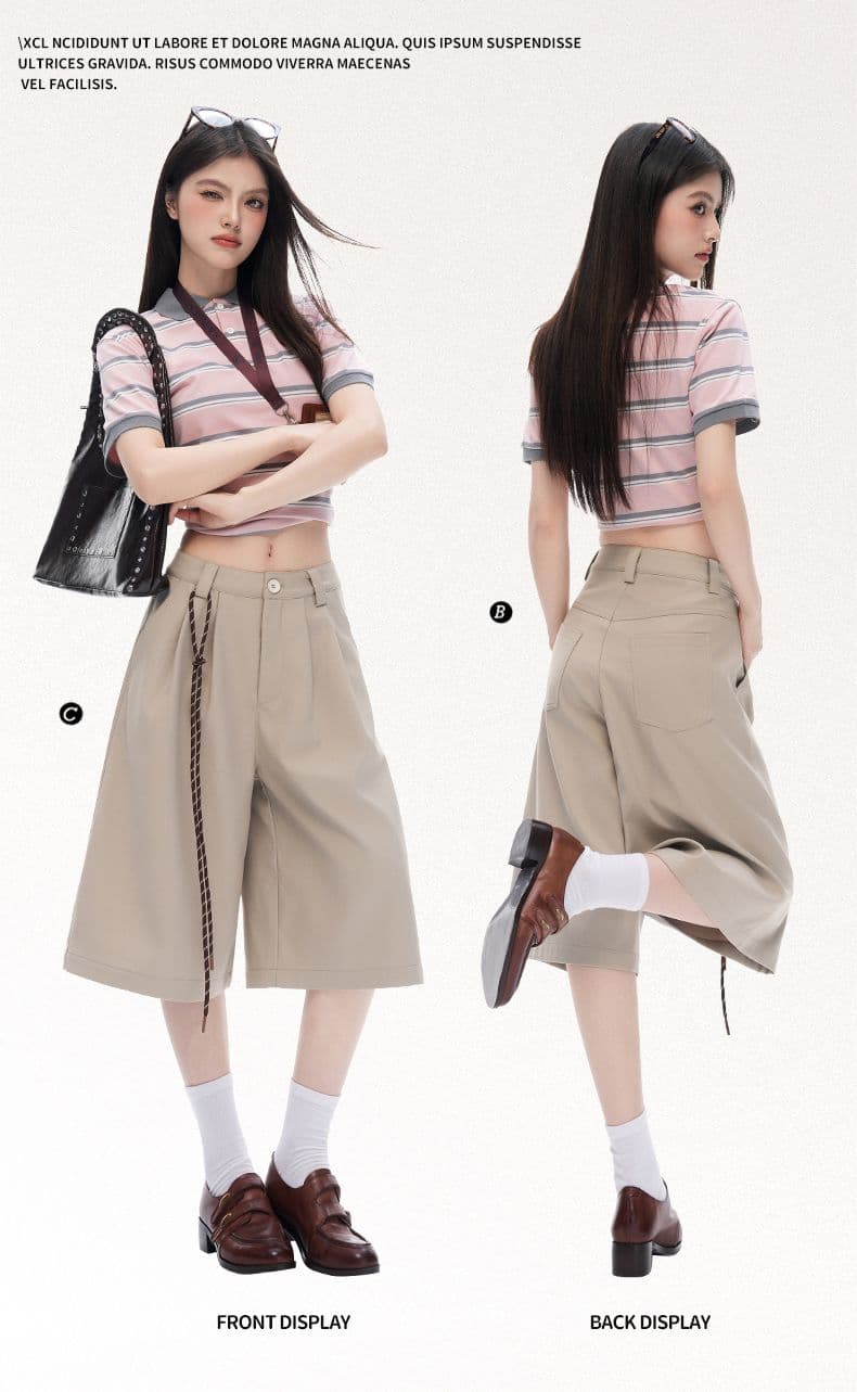레트로 더블 Pleat 모통이 칼 7 점 슬랙스 여성 여름 고급 센스 루즈핏 느긋한 넓은 다리가 짧다. 바지 상세 이미지 2
