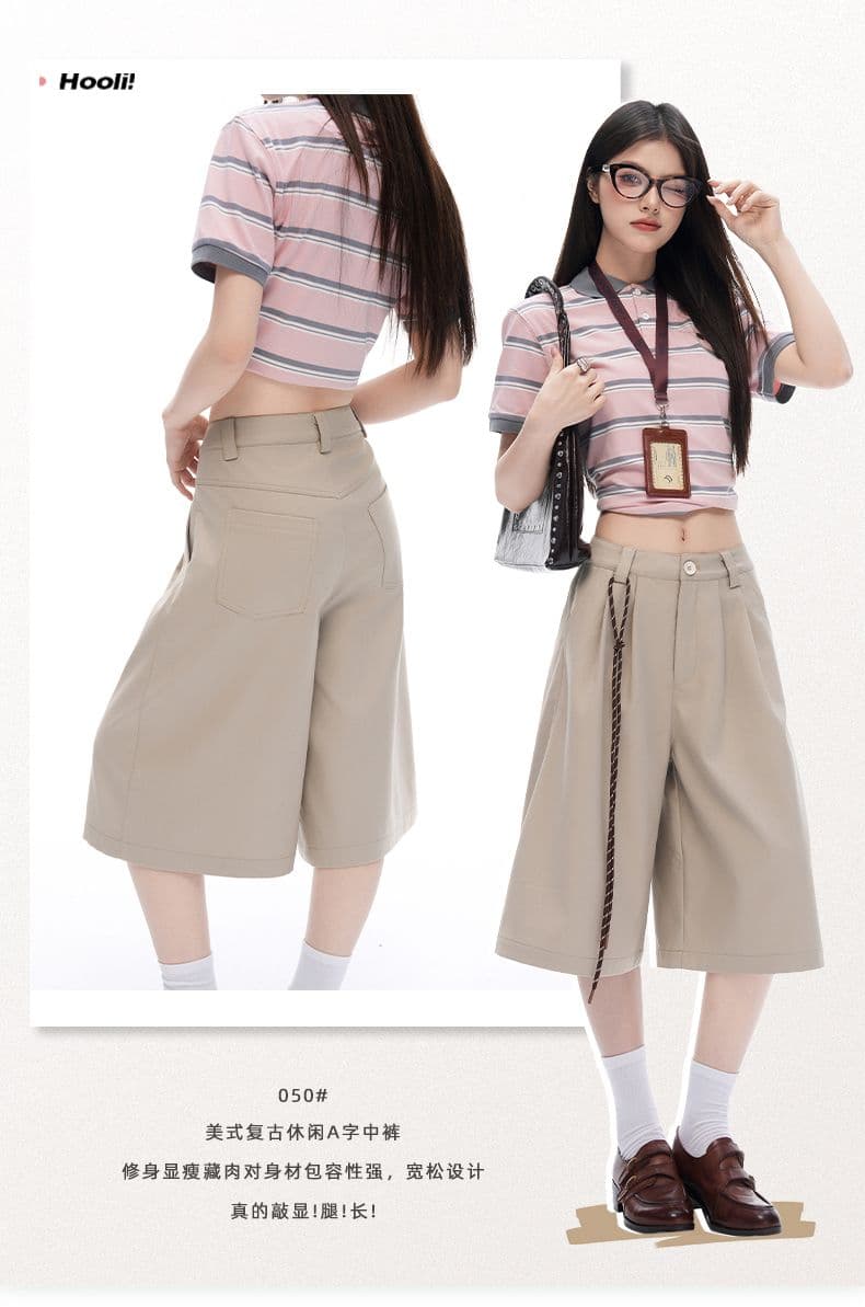레트로 더블 Pleat 모통이 칼 7 점 슬랙스 여성 여름 고급 센스 루즈핏 느긋한 넓은 다리가 짧다. 바지 상세 이미지 4