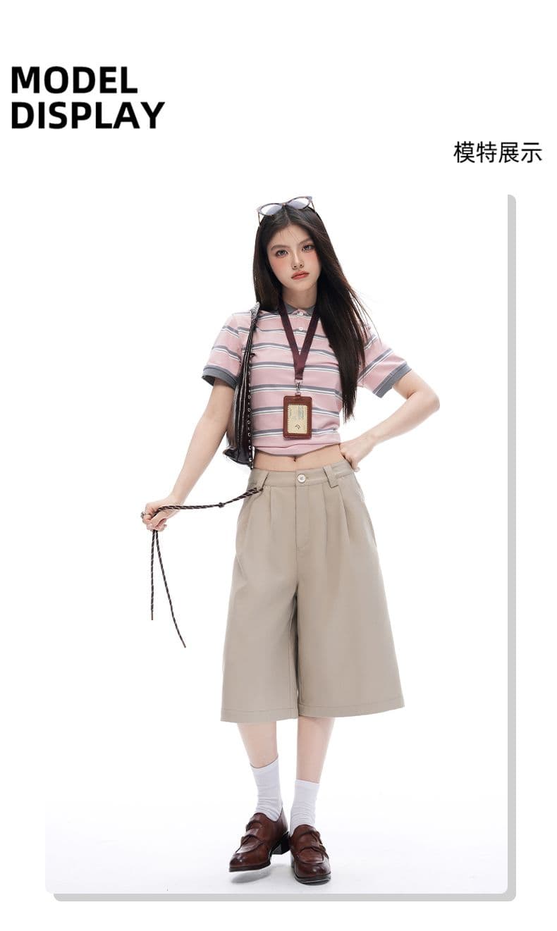 레트로 더블 Pleat 모통이 칼 7 점 슬랙스 여성 여름 고급 센스 루즈핏 느긋한 넓은 다리가 짧다. 바지 상세 이미지 5