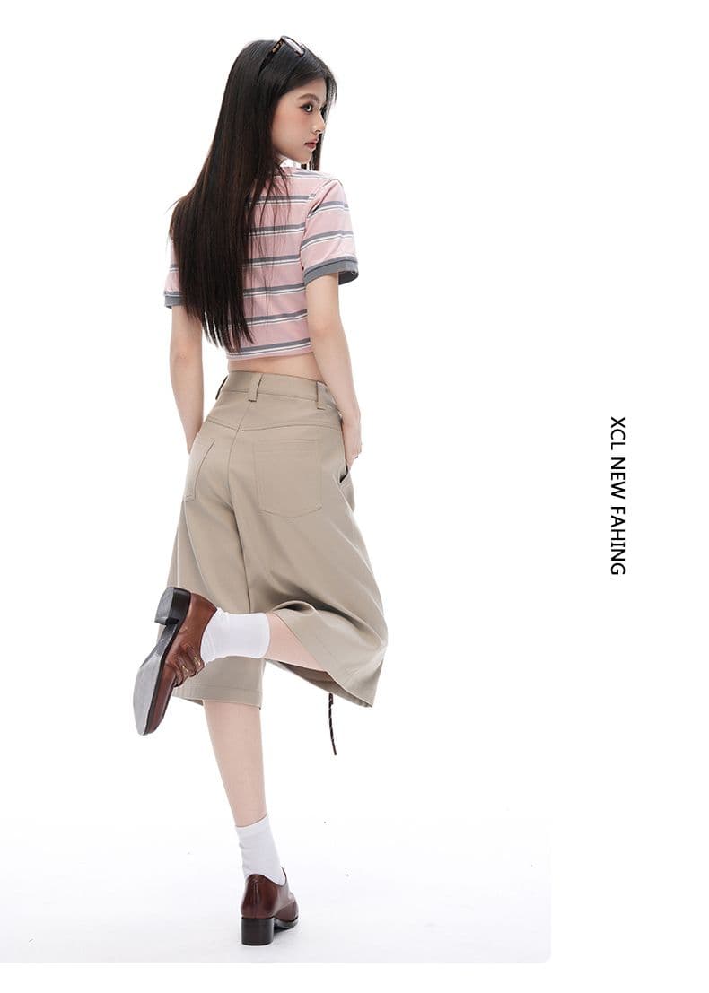 레트로 더블 Pleat 모통이 칼 7 점 슬랙스 여성 여름 고급 센스 루즈핏 느긋한 넓은 다리가 짧다. 바지 상세 이미지 6