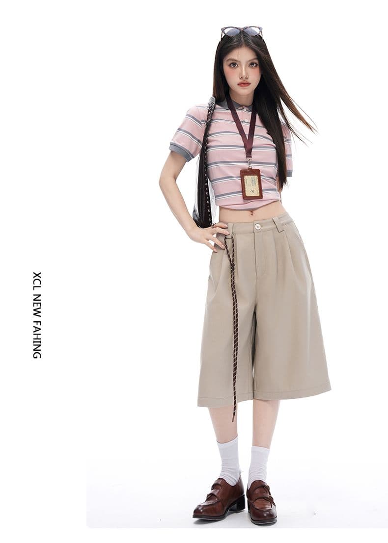 레트로 더블 Pleat 모통이 칼 7 점 슬랙스 여성 여름 고급 센스 루즈핏 느긋한 넓은 다리가 짧다. 바지 상세 이미지 7