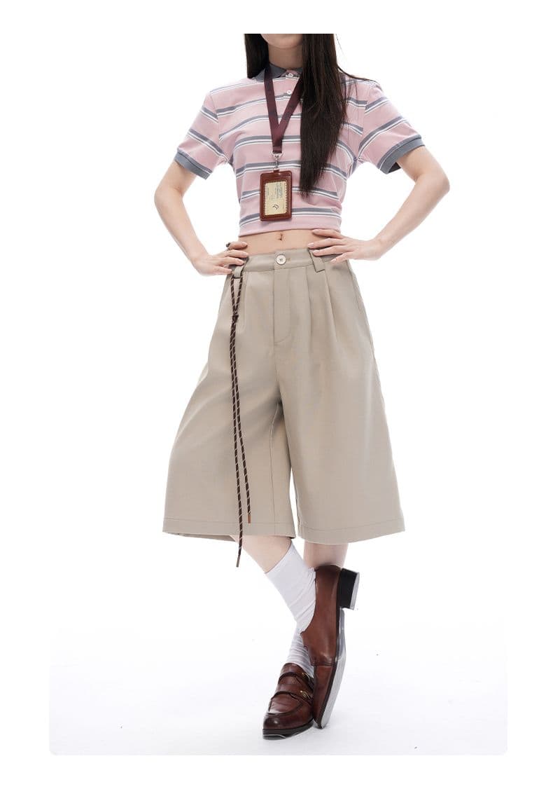 레트로 더블 Pleat 모통이 칼 7 점 슬랙스 여성 여름 고급 센스 루즈핏 느긋한 넓은 다리가 짧다. 바지 상세 이미지 8