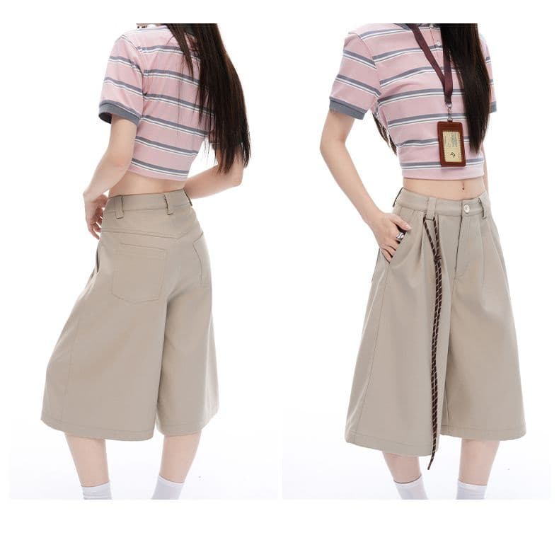 레트로 더블 Pleat 모통이 칼 7 점 슬랙스 여성 여름 고급 센스 루즈핏 느긋한 넓은 다리가 짧다. 바지 상세 이미지 9