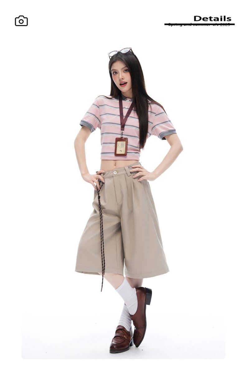 레트로 더블 Pleat 모통이 칼 7 점 슬랙스 여성 여름 고급 센스 루즈핏 느긋한 넓은 다리가 짧다. 바지 상세 이미지 10