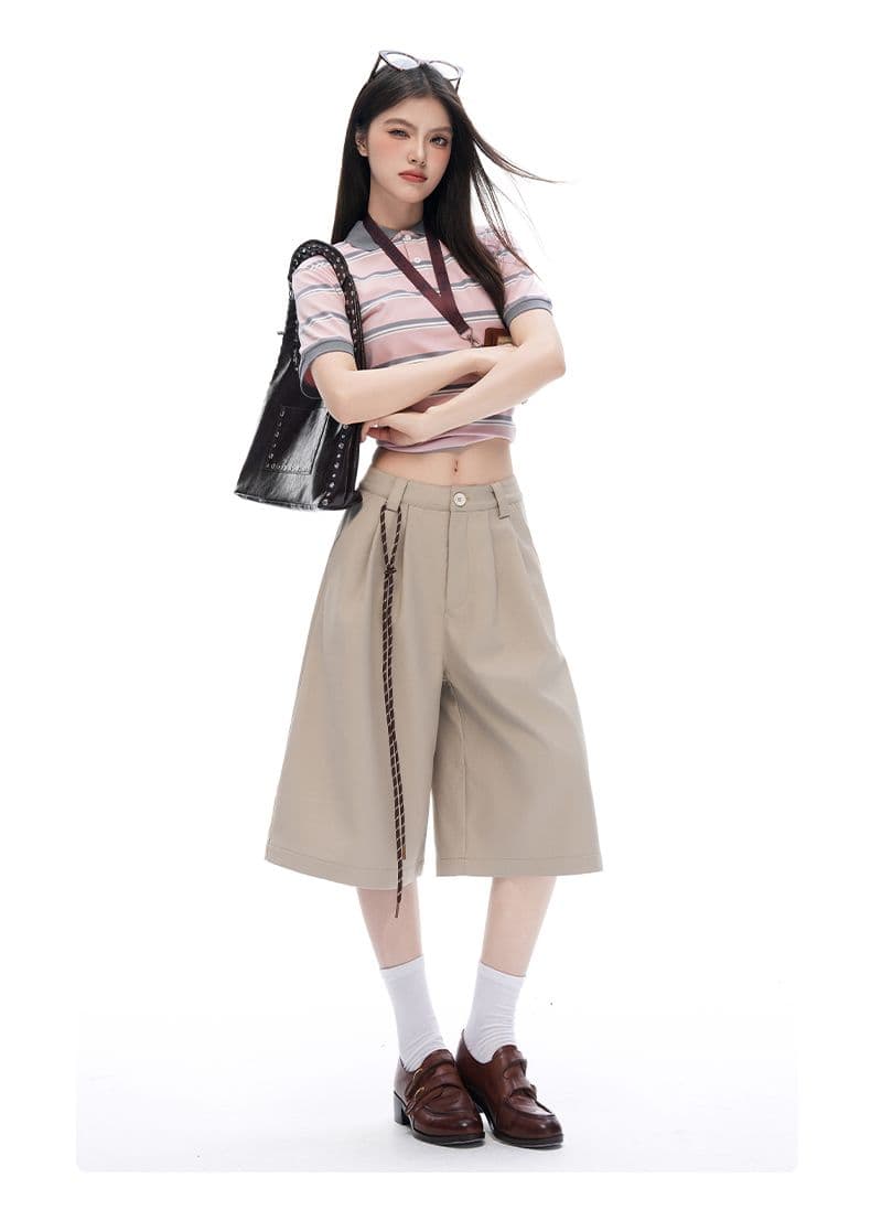 레트로 더블 Pleat 모통이 칼 7 점 슬랙스 여성 여름 고급 센스 루즈핏 느긋한 넓은 다리가 짧다. 바지 상세 이미지 13