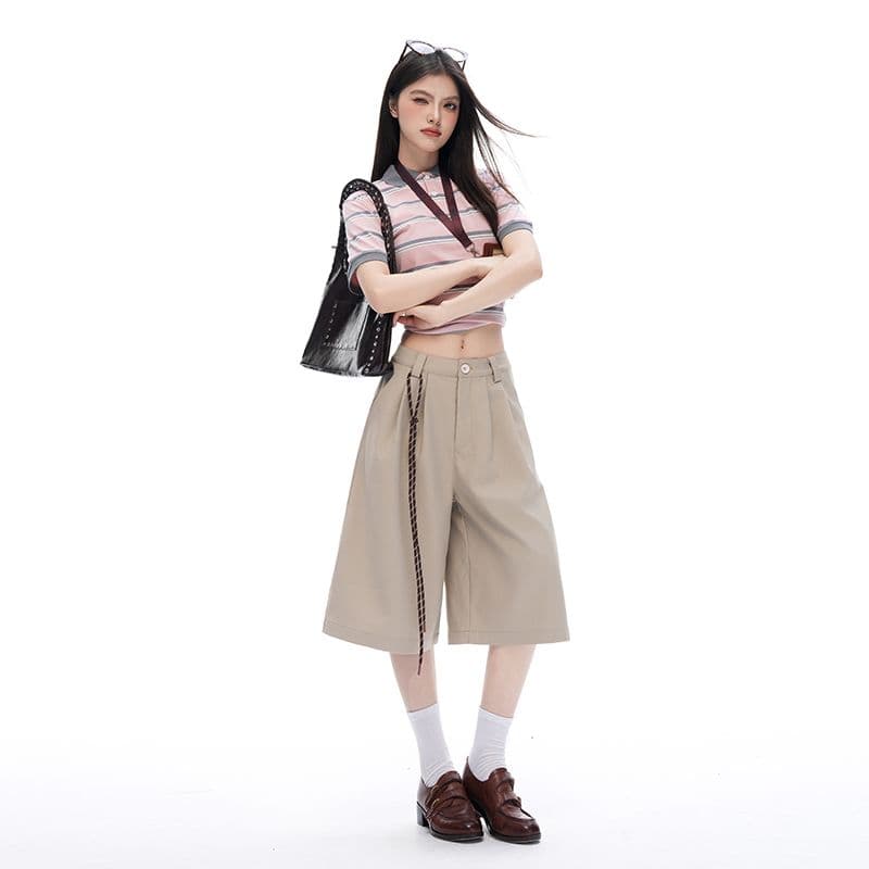 레트로 더블 Pleat 모통이 칼 7 점 슬랙스 여성 여름 고급 센스 루즈핏 느긋한 넓은 다리가 짧다. 바지 상세 이미지 15