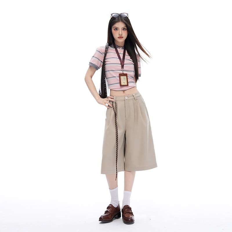 레트로 더블 Pleat 모통이 칼 7 점 슬랙스 여성 여름 고급 센스 루즈핏 느긋한 넓은 다리가 짧다. 바지 상세 이미지 17