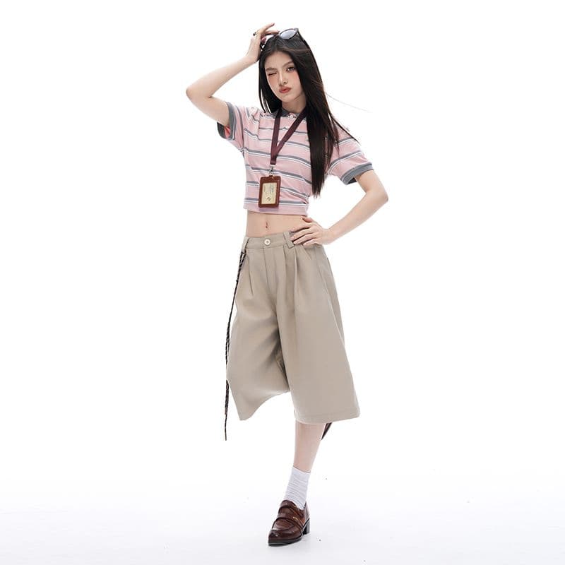 레트로 더블 Pleat 모통이 칼 7 점 슬랙스 여성 여름 고급 센스 루즈핏 느긋한 넓은 다리가 짧다. 바지 상세 이미지 20